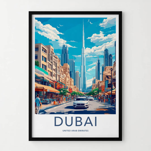 Dubai Poster - United Arab Emirates Travel Art - Vibrant Street Scene Home Decor