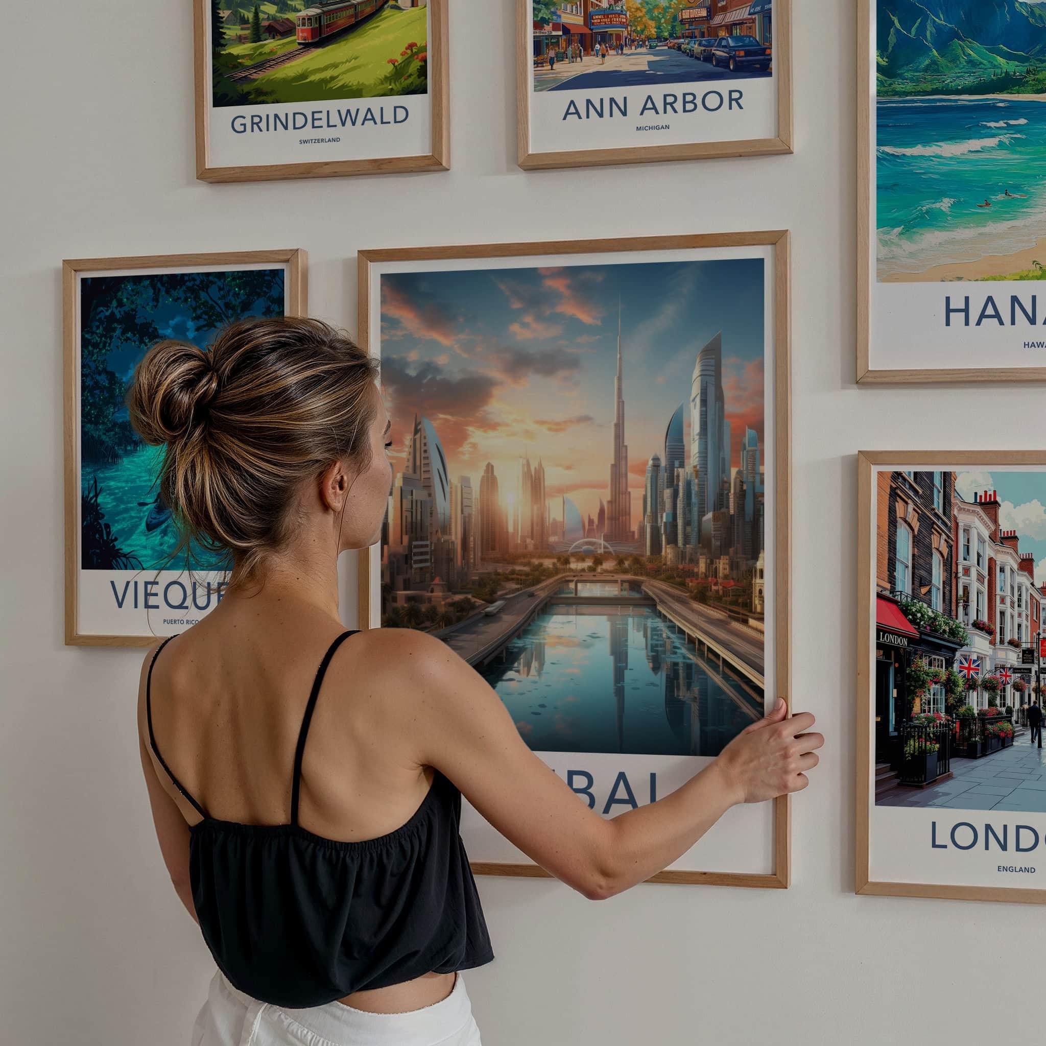 Dubai Poster - United Arab Emirates Wall Art - Modern City Waterway Gift