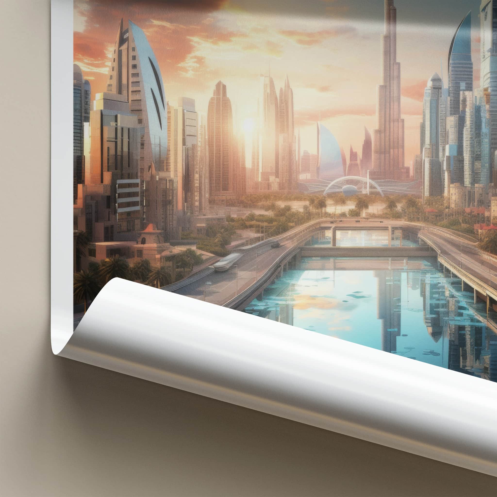Dubai Poster - United Arab Emirates Wall Art - Modern City Waterway Gift