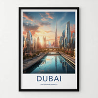 Dubai Poster - United Arab Emirates Wall Art - Modern City Waterway Gift