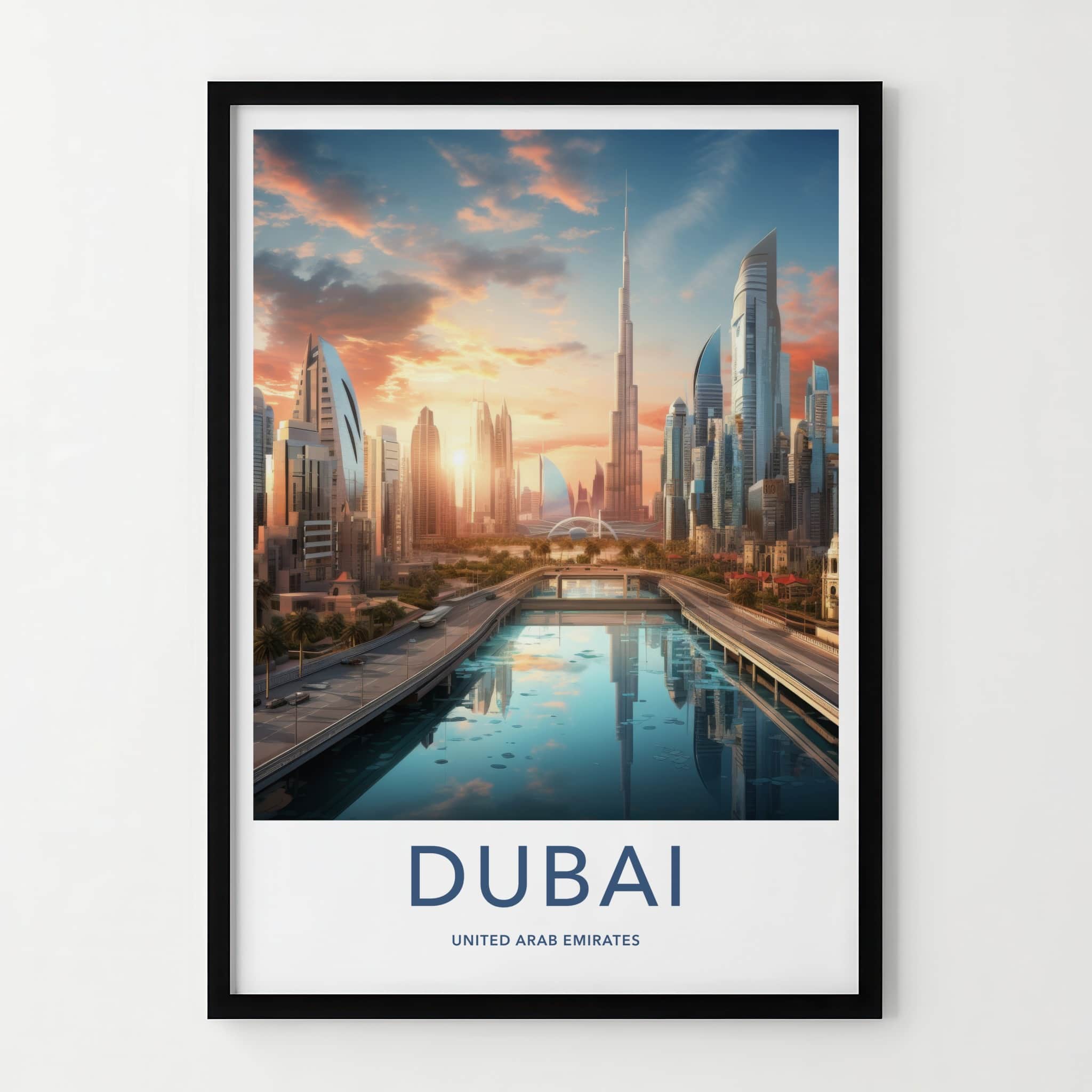 Dubai Poster - United Arab Emirates Wall Art - Modern City Waterway Gift