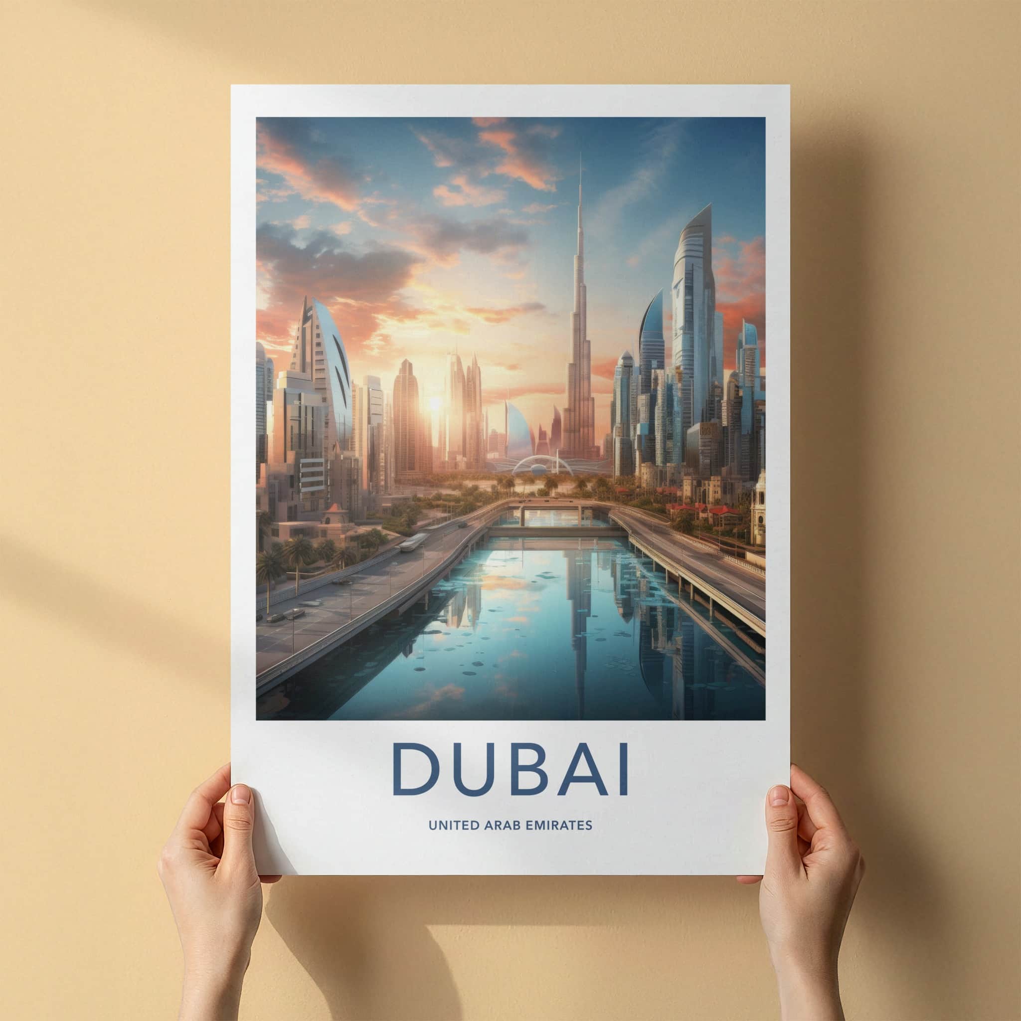 Dubai Poster - United Arab Emirates Wall Art - Modern City Waterway Gift