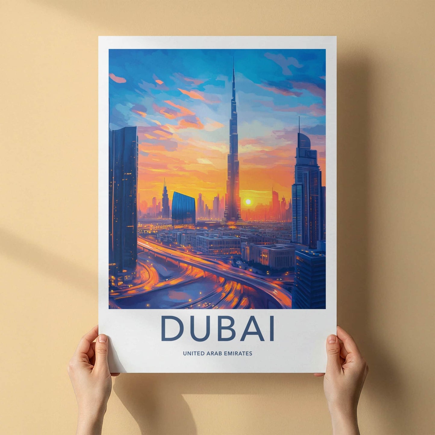 Dubai Poster - United Arab Emirates Wall Art - Vibrant City Sunset Gift