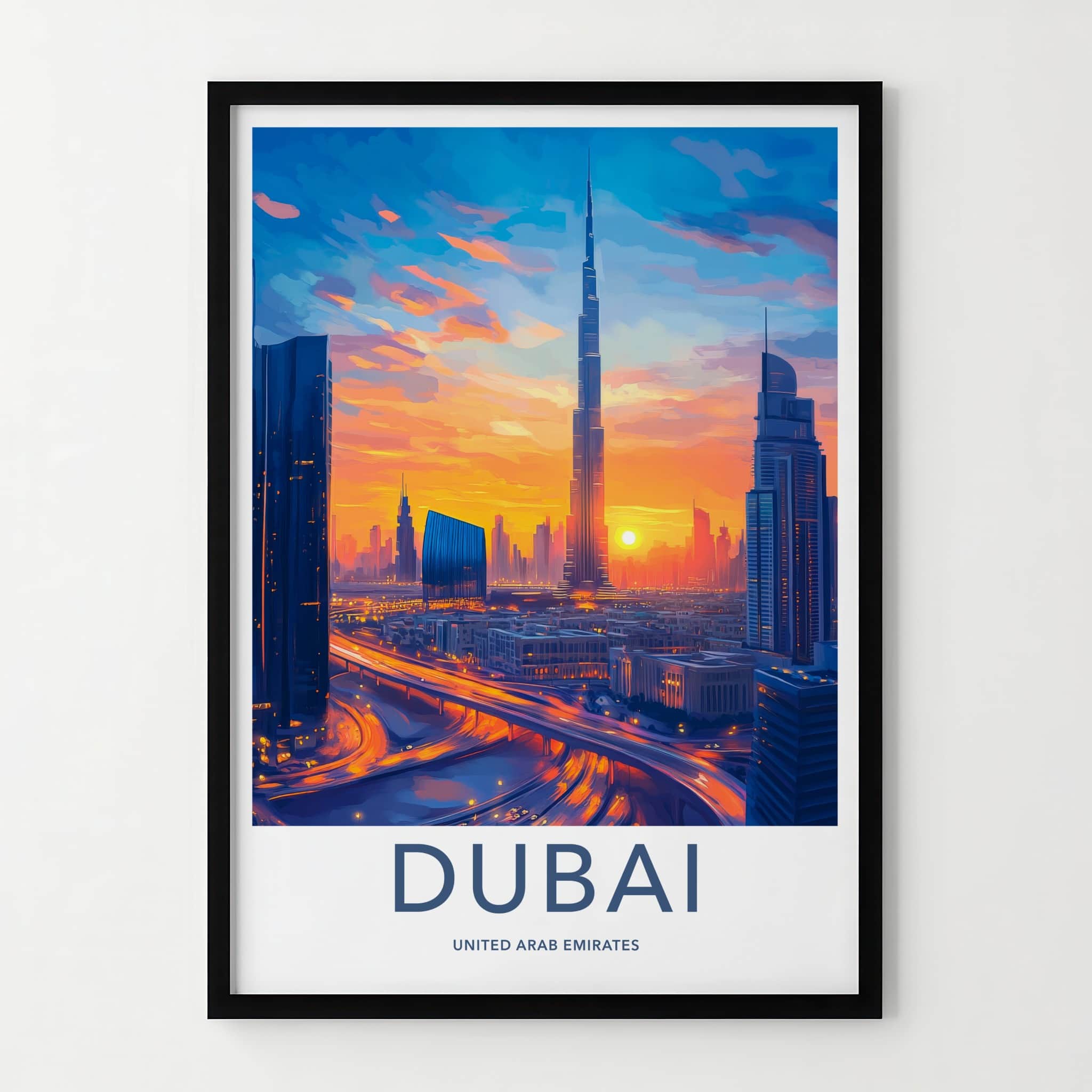 Dubai Poster - United Arab Emirates Wall Art - Vibrant City Sunset Gift