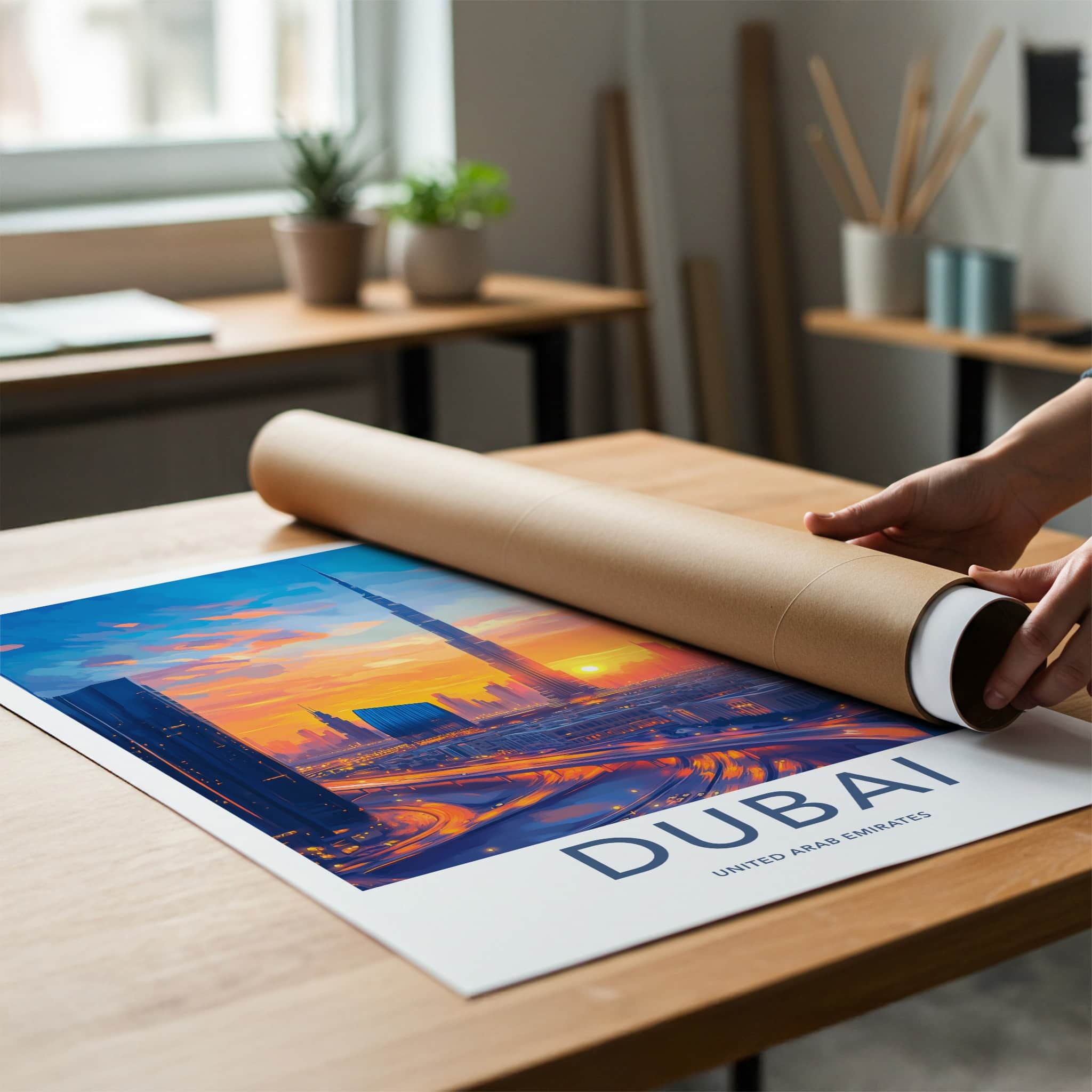 Dubai Poster - United Arab Emirates Wall Art - Vibrant City Sunset Gift