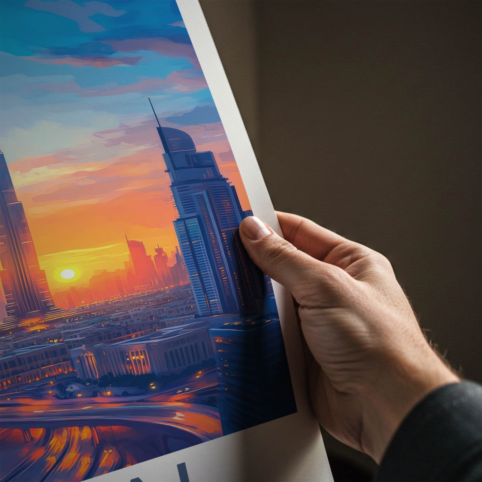 Dubai Poster - United Arab Emirates Wall Art - Vibrant City Sunset Gift