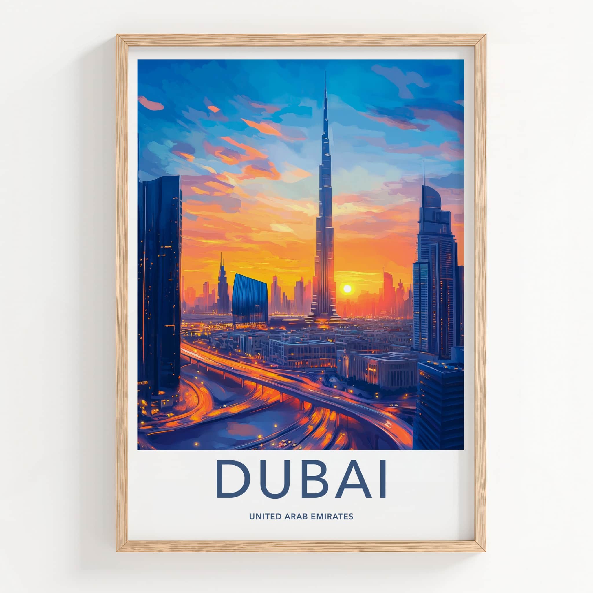 Dubai Poster - United Arab Emirates Wall Art - Vibrant City Sunset Gift