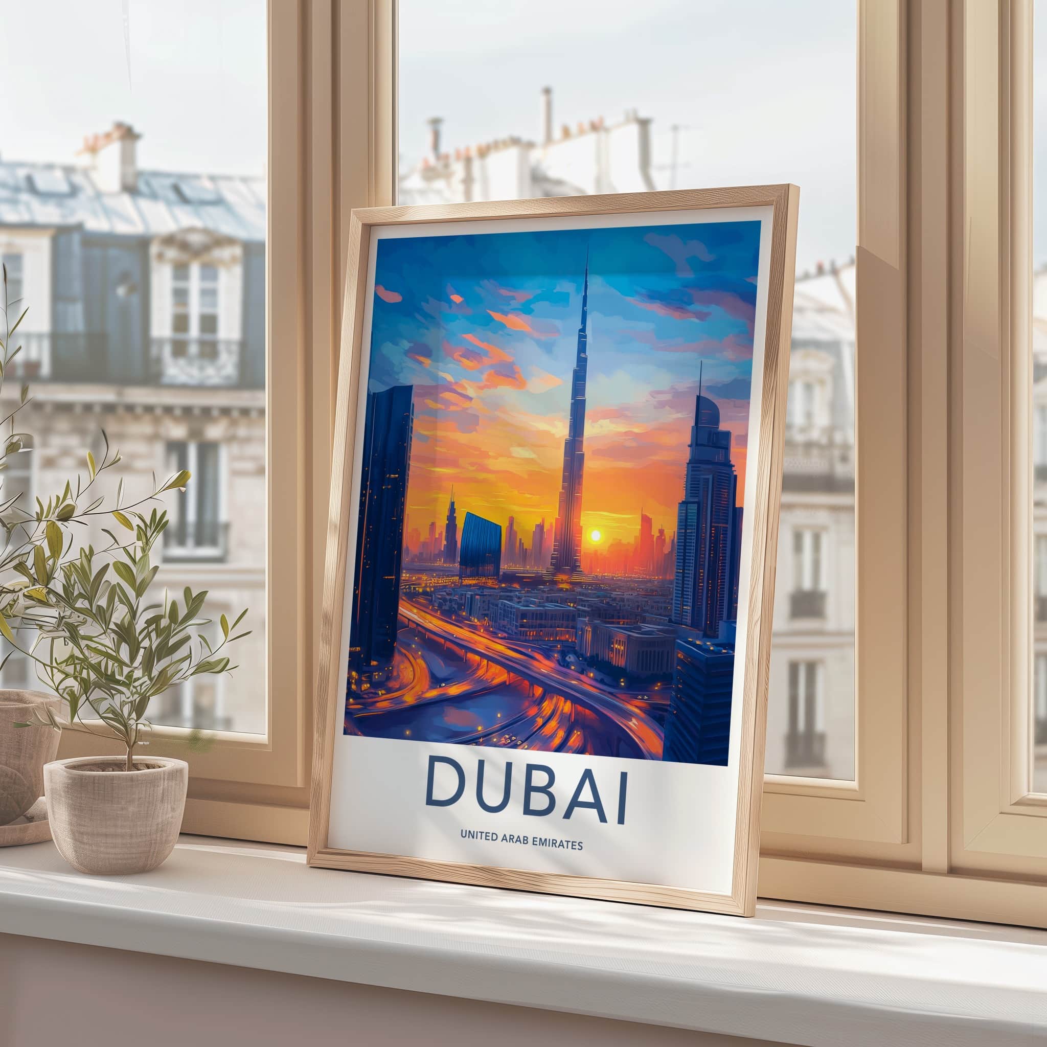 Dubai Poster - United Arab Emirates Wall Art - Vibrant City Sunset Gift