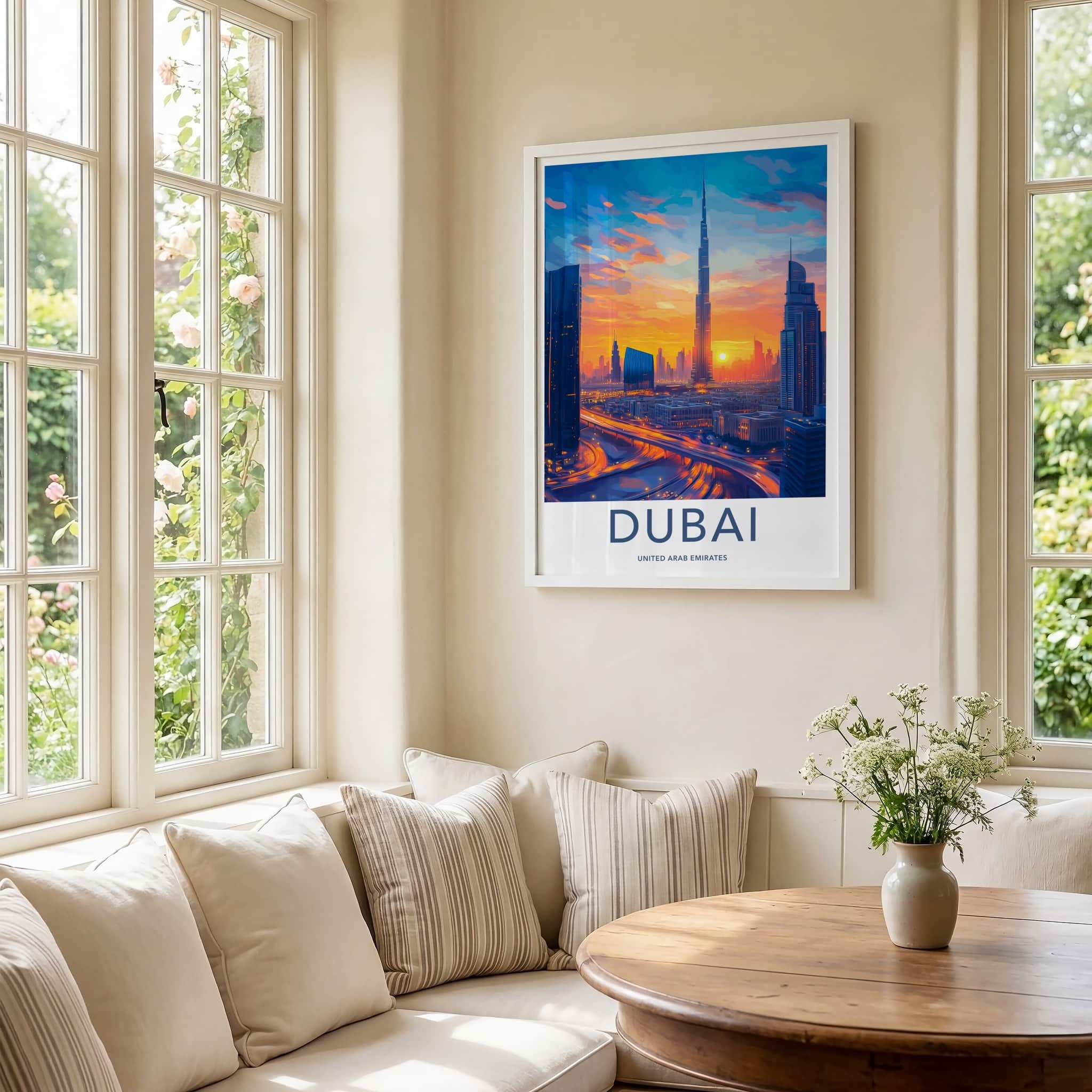 Dubai Poster - United Arab Emirates Wall Art - Vibrant City Sunset Gift