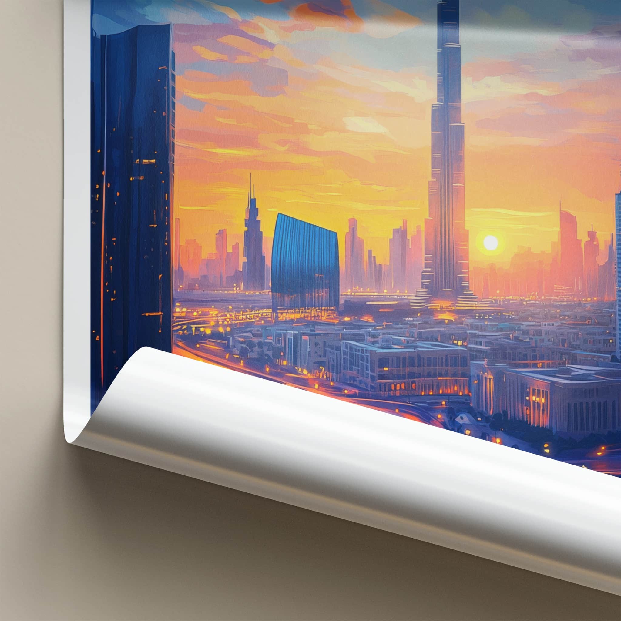 Dubai Poster - United Arab Emirates Wall Art - Vibrant City Sunset Gift