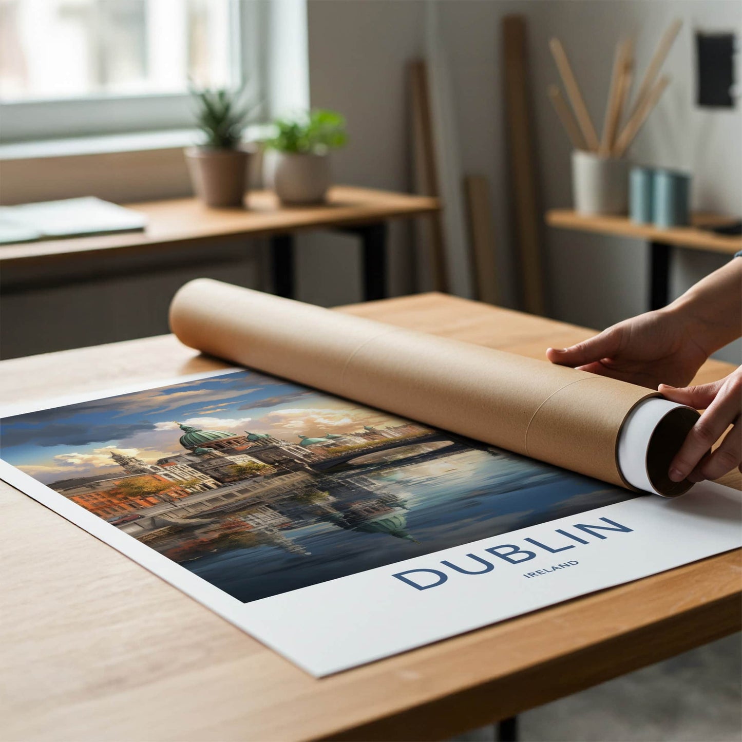 Dublin Poster - Ireland Travel Art - Cityscape River Bridge Home Decor