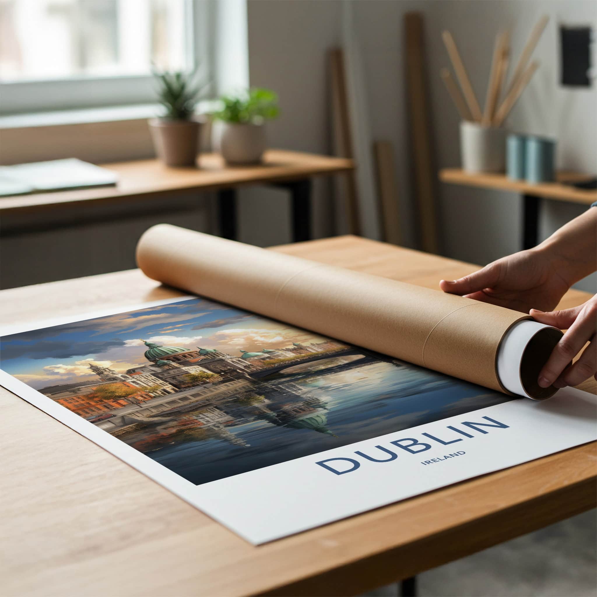Dublin Poster - Ireland Travel Art - Cityscape River Bridge Home Decor
