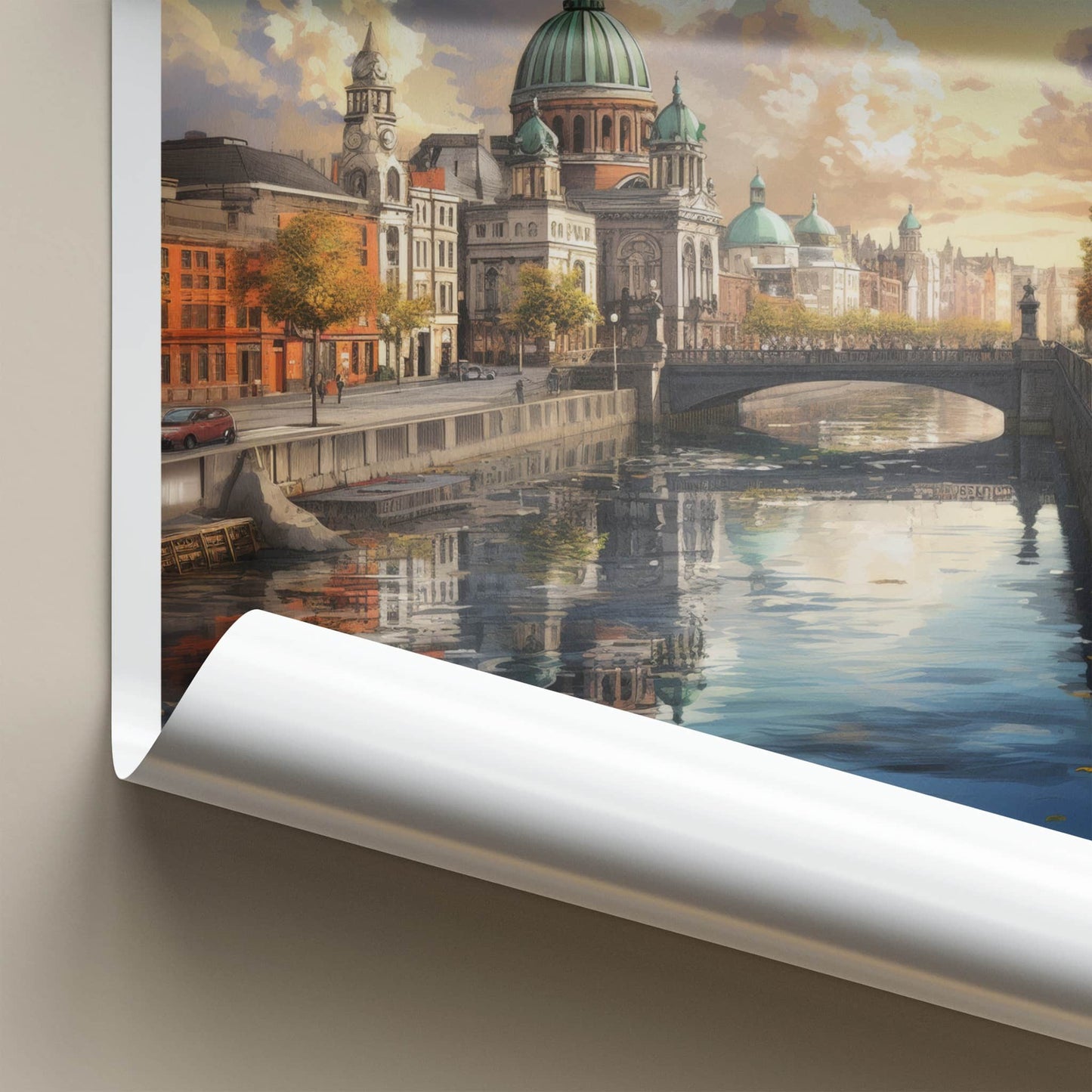 Dublin Poster - Ireland Travel Art - Cityscape River Bridge Home Decor