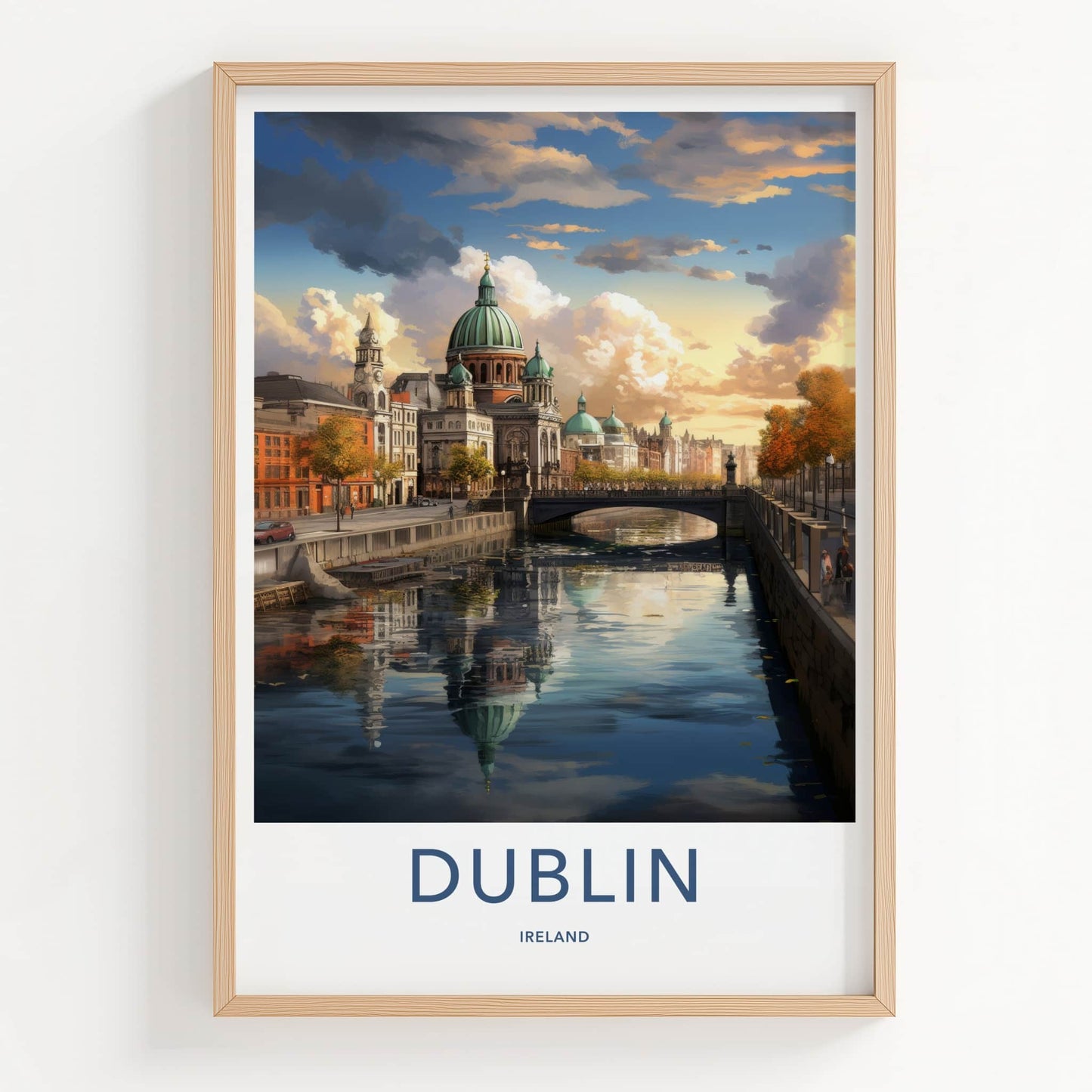 Dublin Poster - Ireland Travel Art - Cityscape River Bridge Home Decor