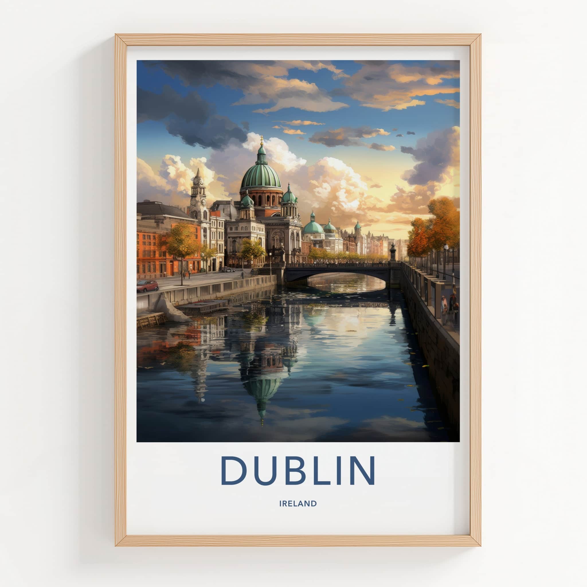 Dublin Poster - Ireland Travel Art - Cityscape River Bridge Home Decor