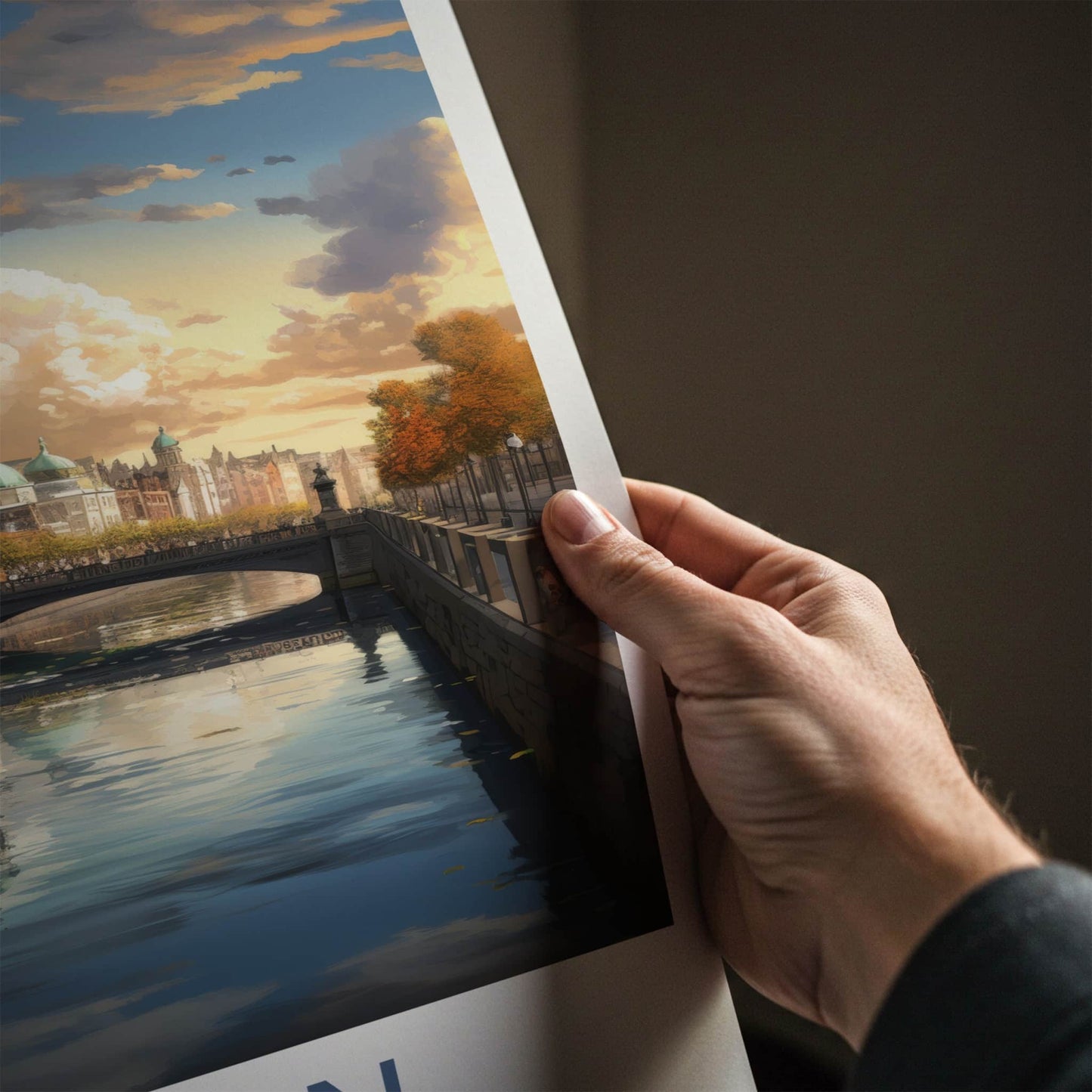 Dublin Poster - Ireland Travel Art - Cityscape River Bridge Home Decor