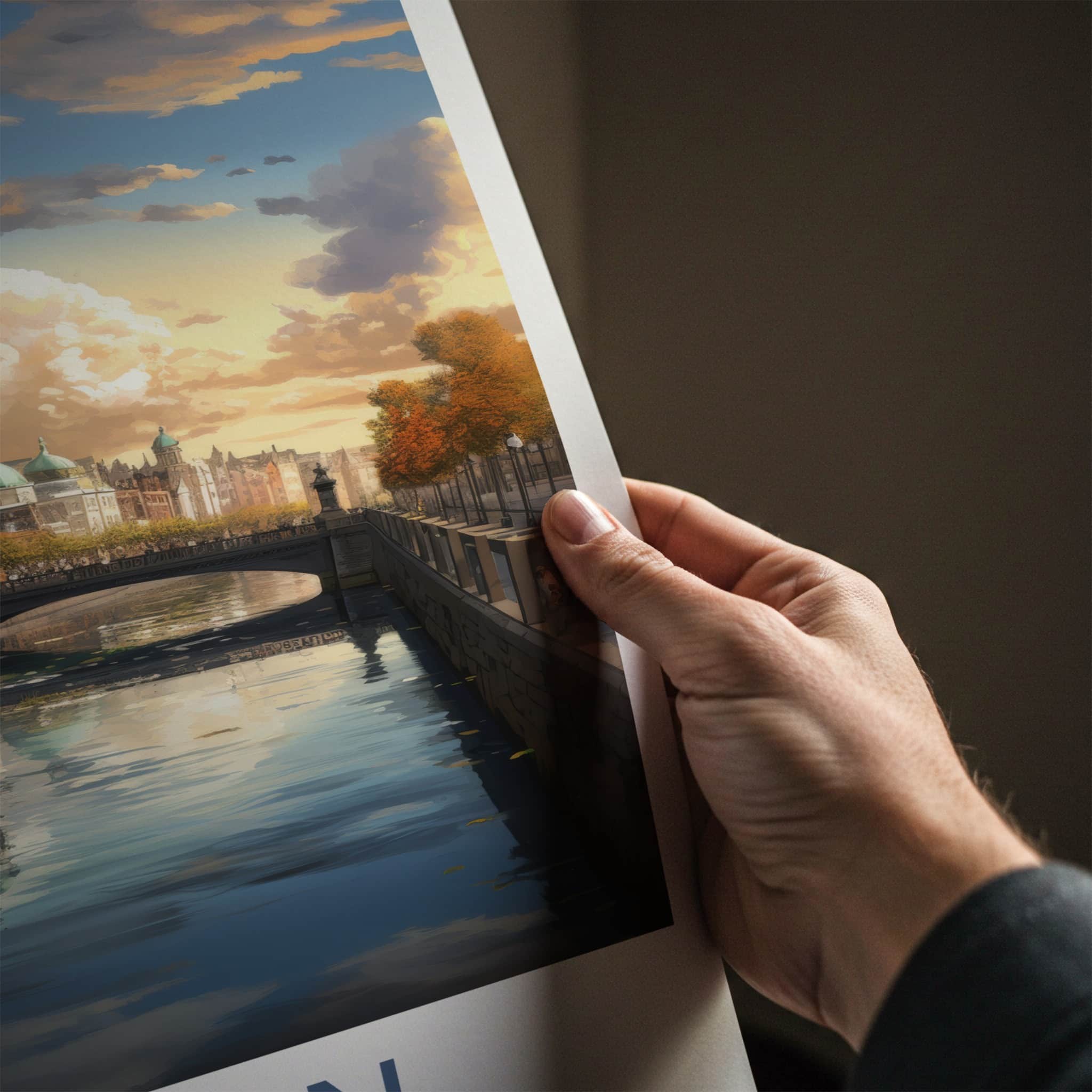 Dublin Poster - Ireland Travel Art - Cityscape River Bridge Home Decor