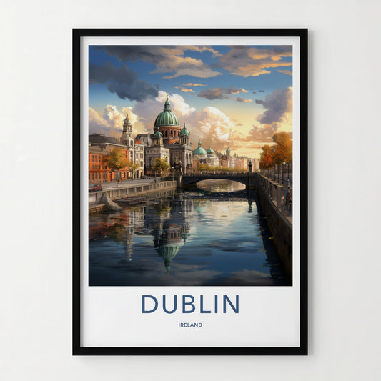 Dublin Poster - Ireland Travel Art - Cityscape River Bridge Home Decor