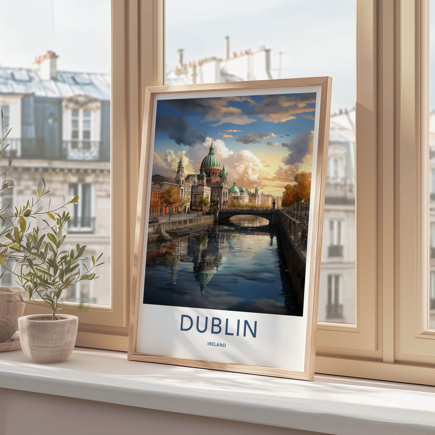 Dublin Poster - Ireland Travel Art - Cityscape River Bridge Home Decor