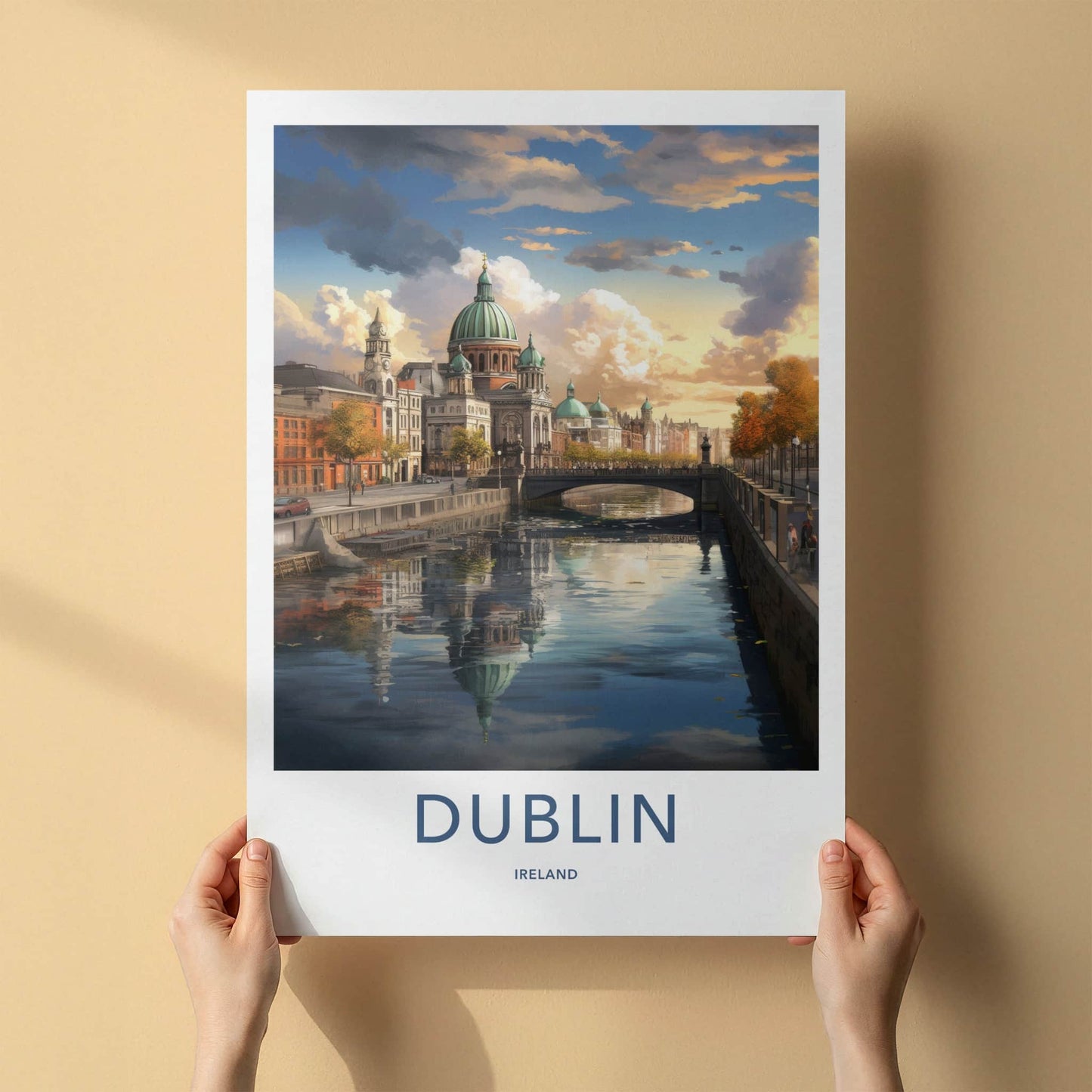 Dublin Poster - Ireland Travel Art - Cityscape River Bridge Home Decor