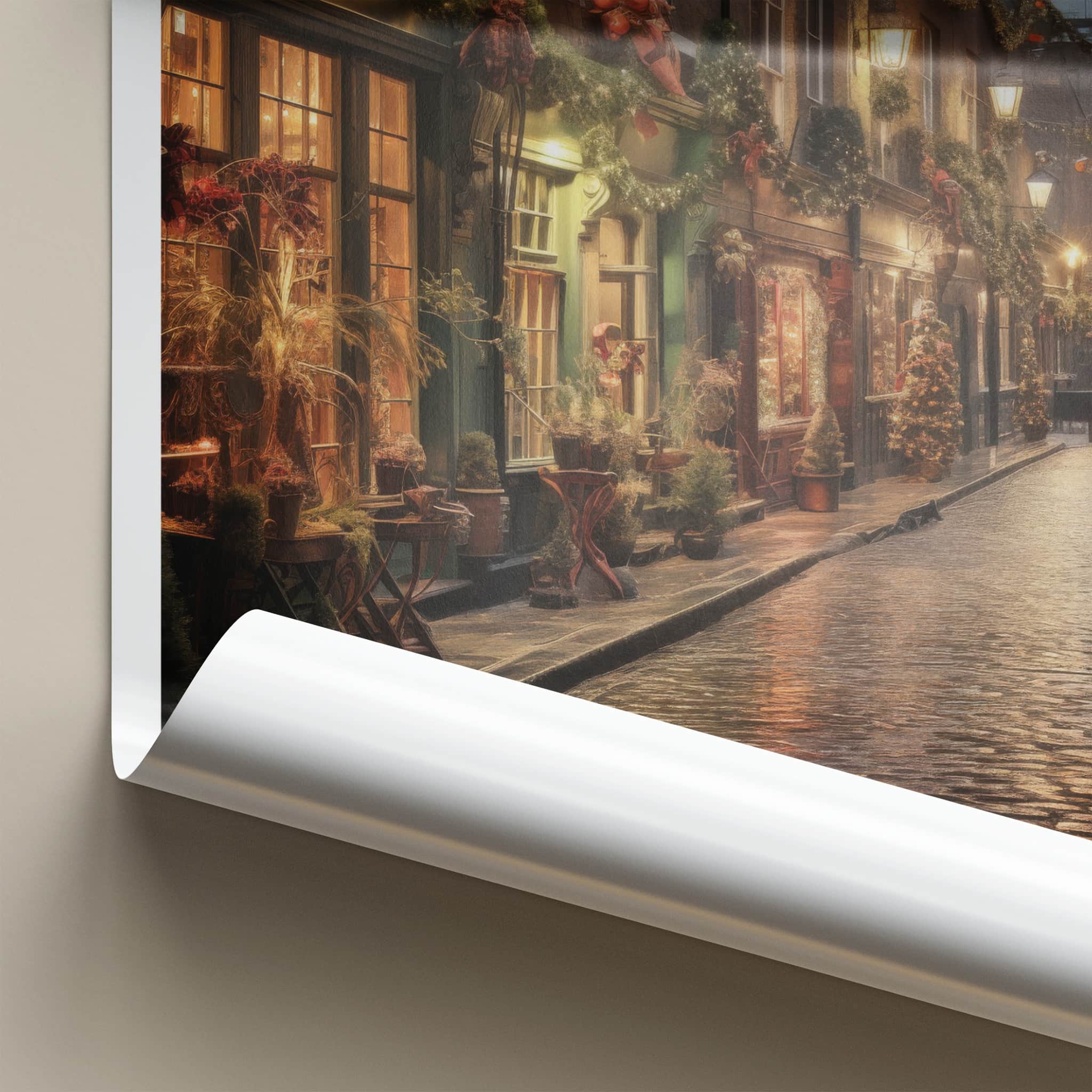 Dublin Poster - Ireland Travel Art - Festive Cobblestone Street Home Decor