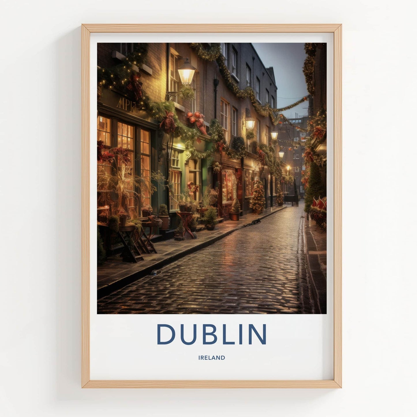 Dublin Poster - Ireland Travel Art - Festive Cobblestone Street Home Decor