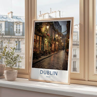 Dublin Poster - Ireland Travel Art - Festive Cobblestone Street Home Decor