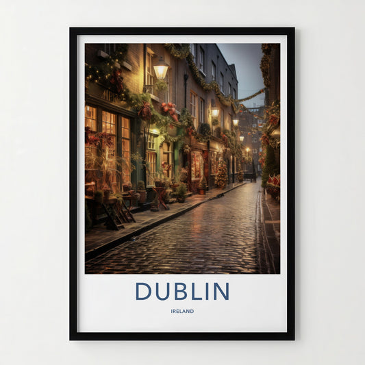 Dublin Poster - Ireland Travel Art - Festive Cobblestone Street Home Decor