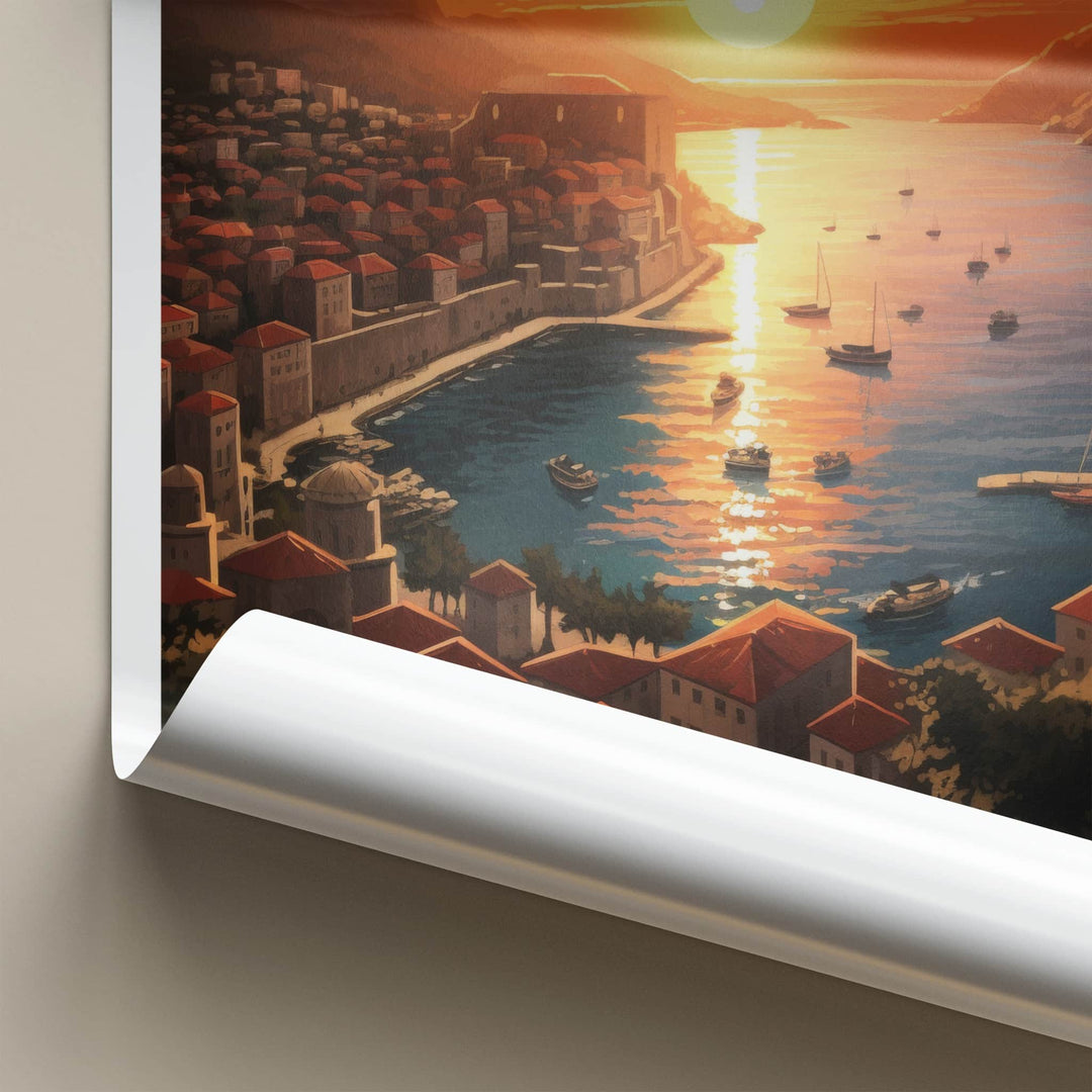 Dubrovnik Poster - Croatia Travel Art - Adriatic Sea Sunset Home Decor