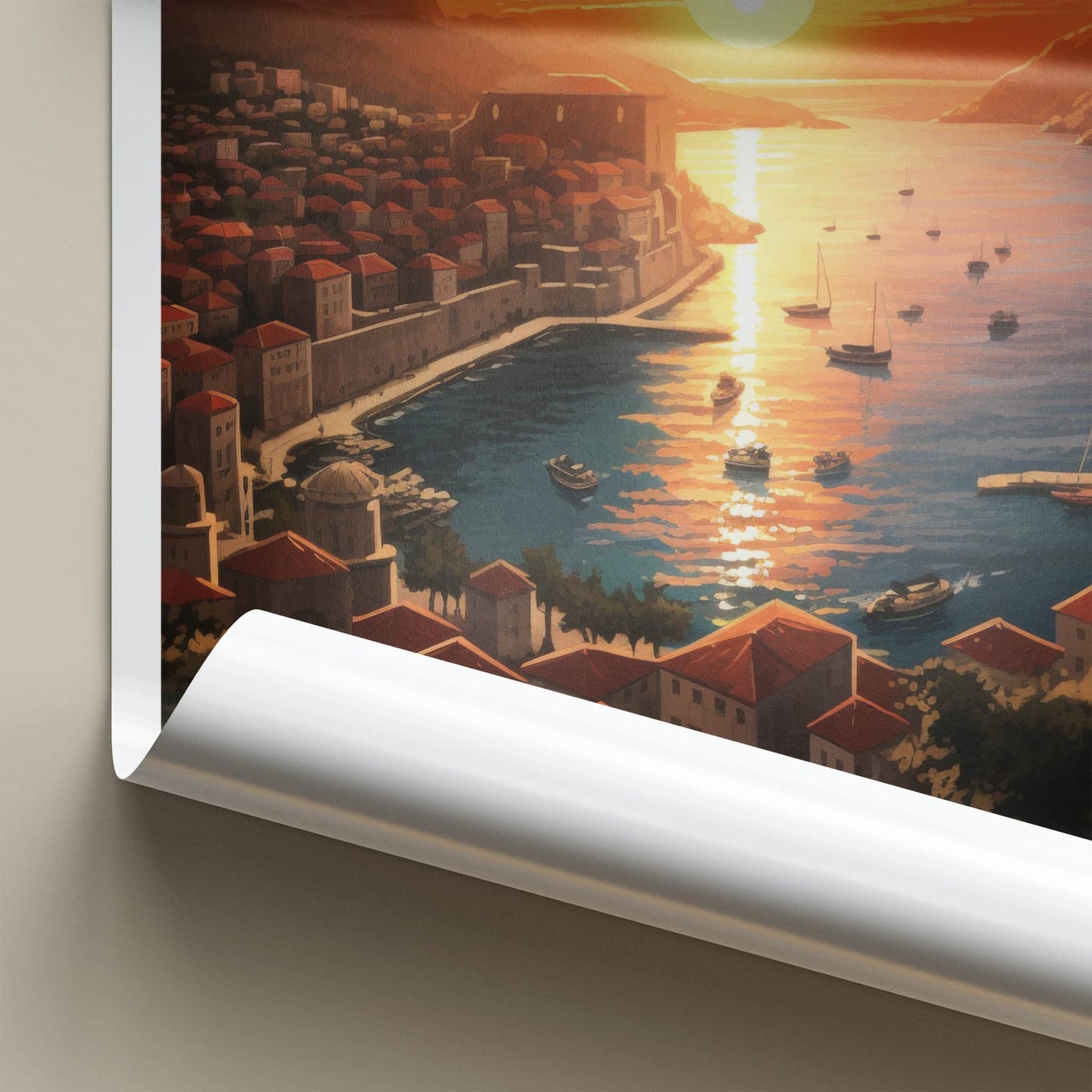 Dubrovnik Poster - Croatia Travel Art - Adriatic Sea Sunset Home Decor