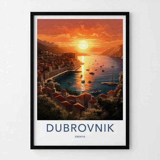 Dubrovnik Poster - Croatia Travel Art - Adriatic Sea Sunset Home Decor