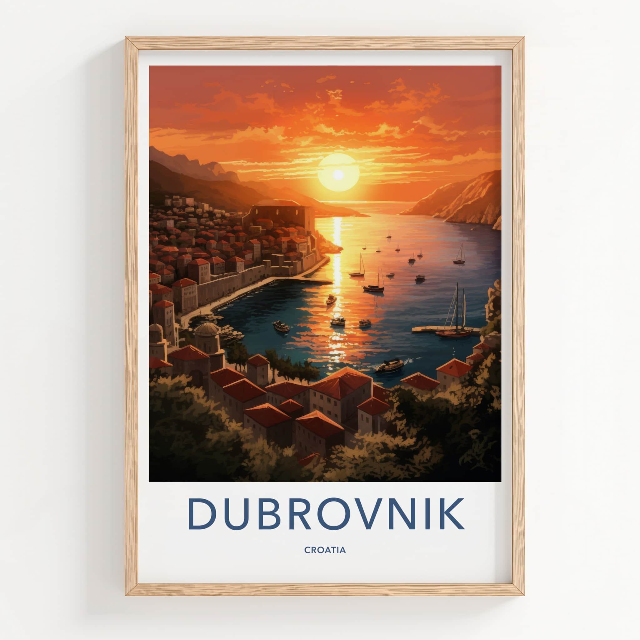 Dubrovnik Poster - Croatia Travel Art - Adriatic Sea Sunset Home Decor