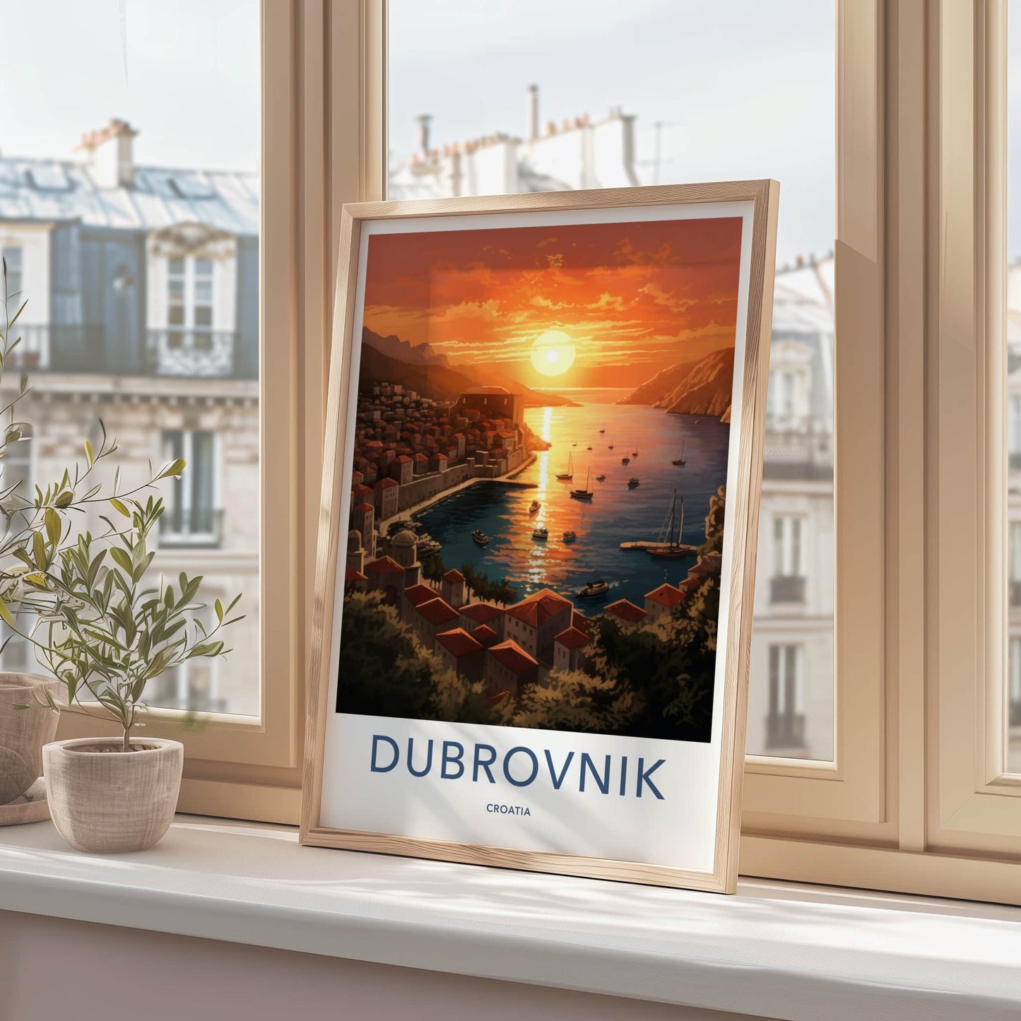 Dubrovnik Poster - Croatia Travel Art - Adriatic Sea Sunset Home Decor