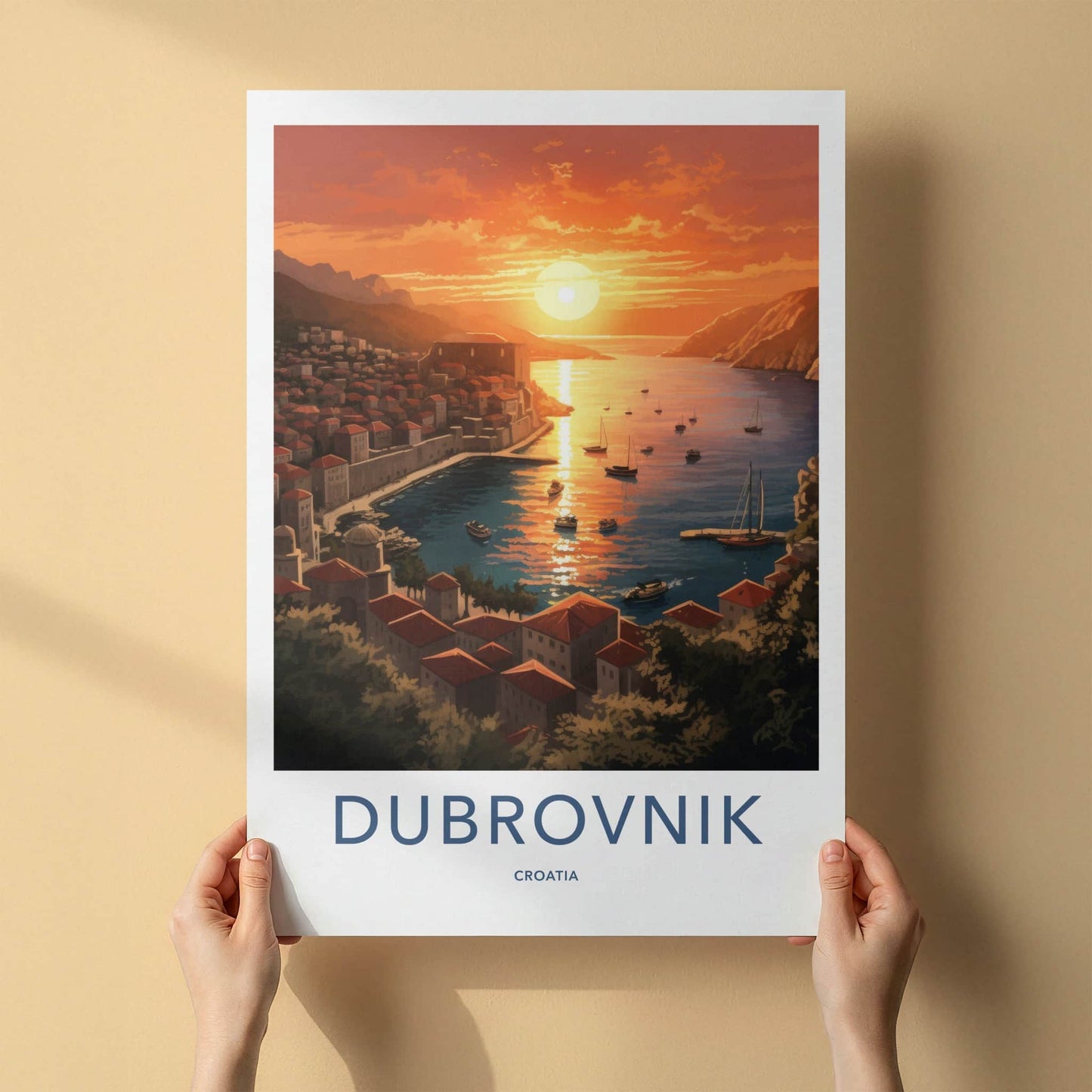 Dubrovnik Poster - Croatia Travel Art - Adriatic Sea Sunset Home Decor