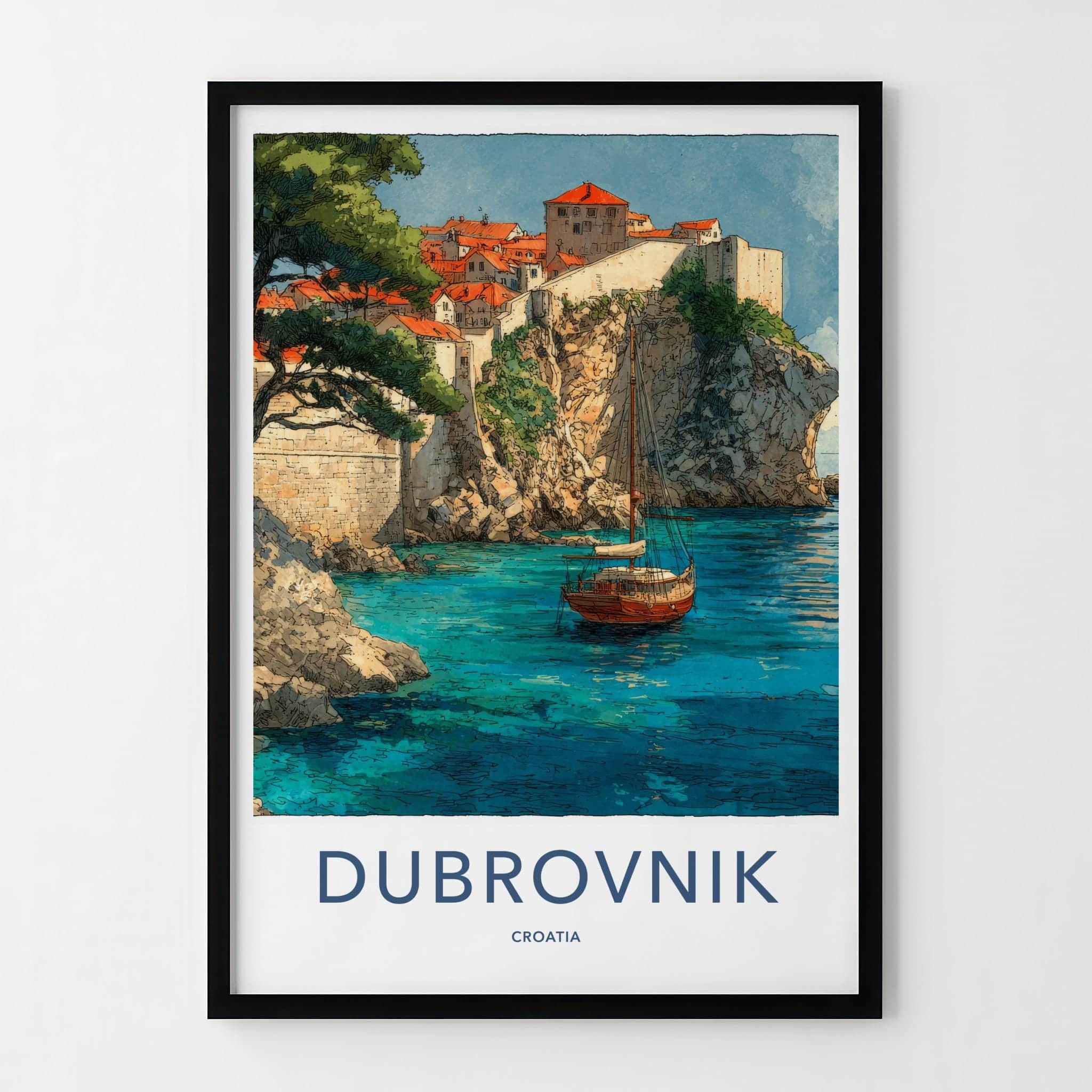 Dubrovnik Poster - Croatia Travel Art - Ancient City Harbor Home Decor