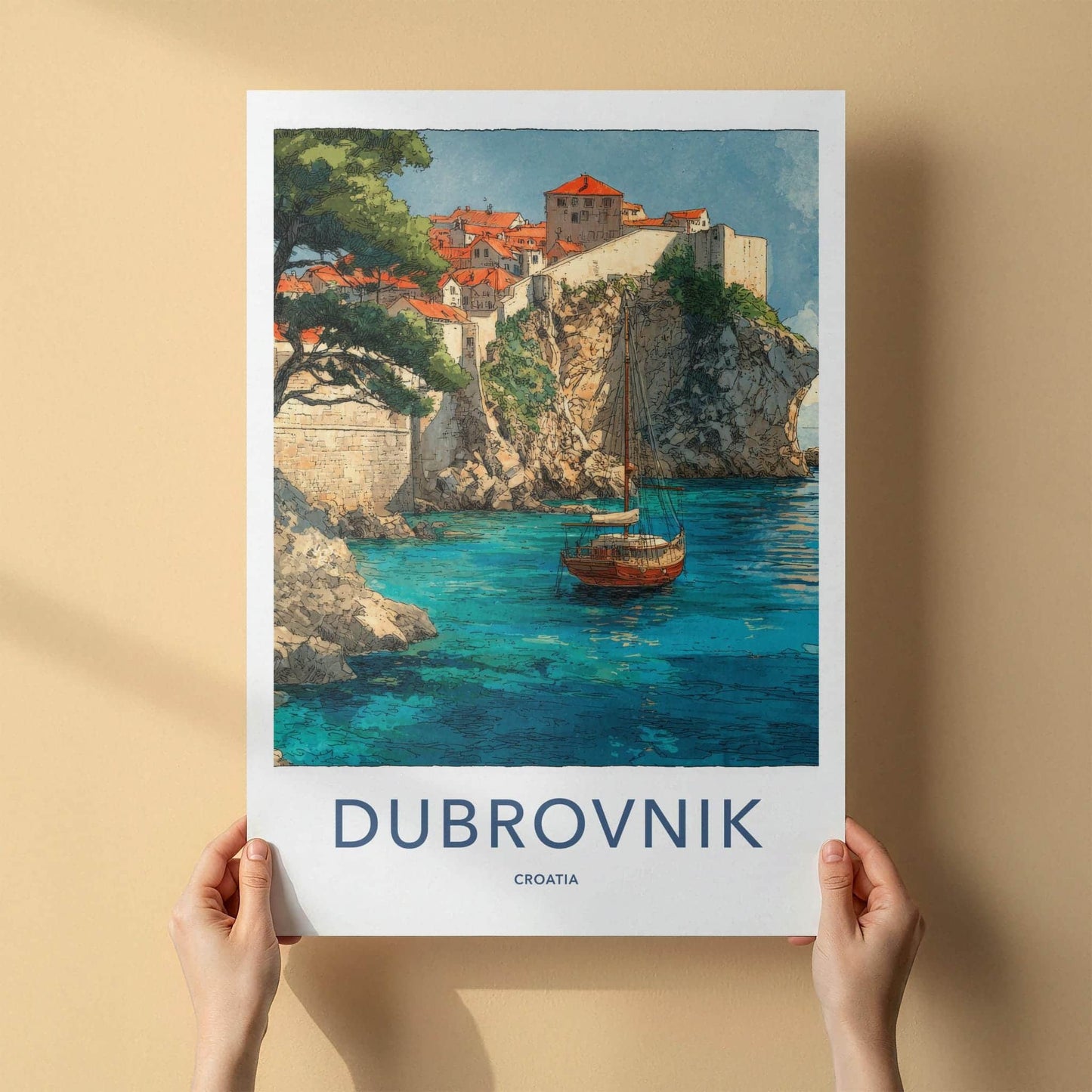 Dubrovnik Poster - Croatia Travel Art - Ancient City Harbor Home Decor