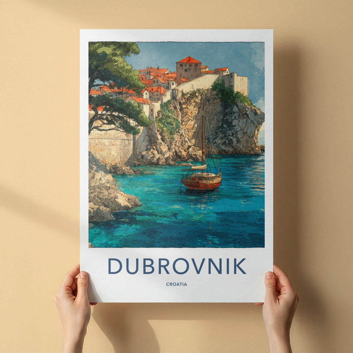 Dubrovnik Poster - Croatia Travel Art - Ancient City Harbor Home Decor