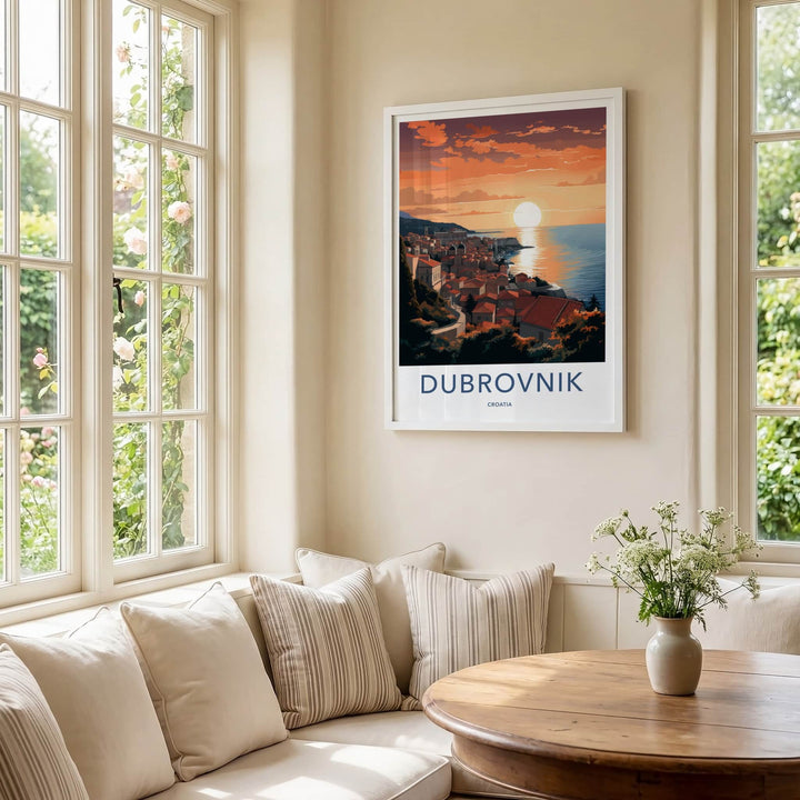 Dubrovnik Poster - Croatia Travel Art - Coastal City Sunset Home Decor