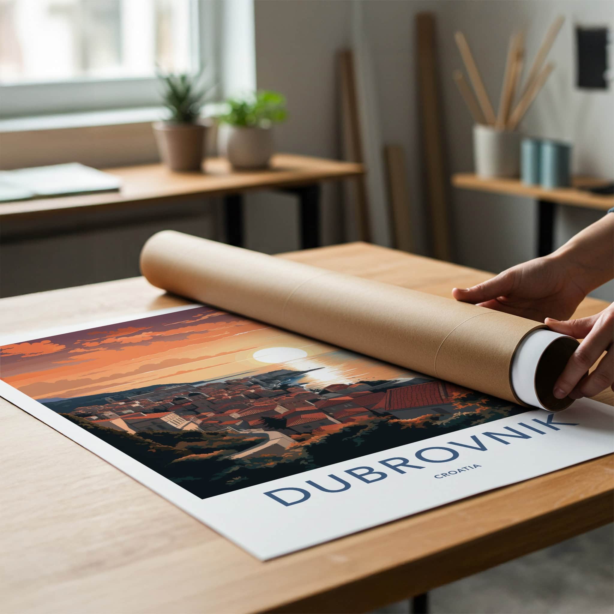 Dubrovnik Poster - Croatia Travel Art - Coastal City Sunset Home Decor