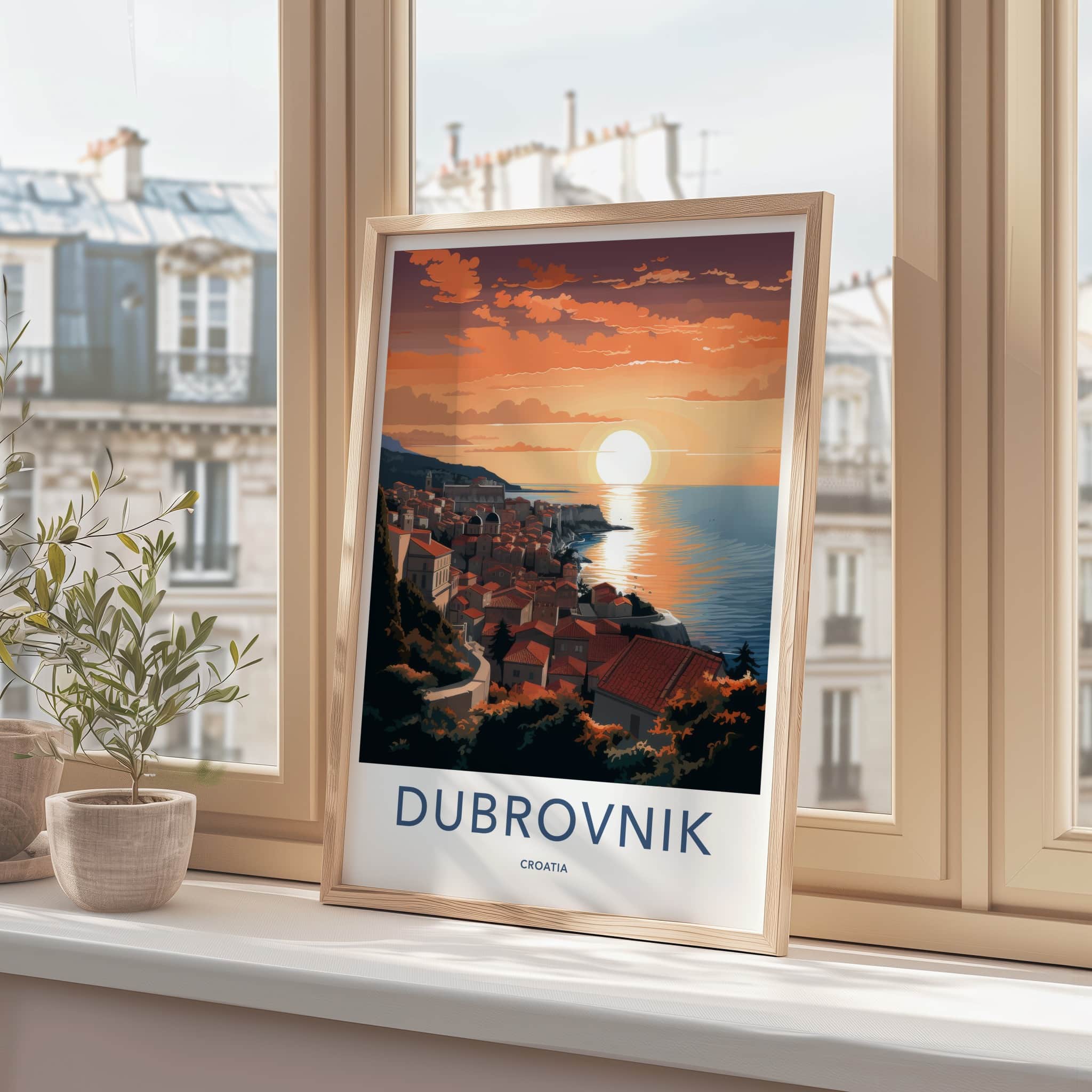 Dubrovnik Poster - Croatia Travel Art - Coastal City Sunset Home Decor