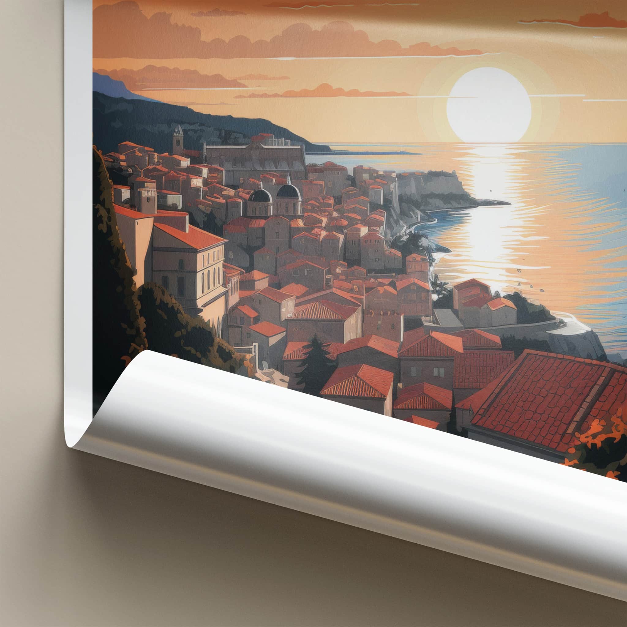 Dubrovnik Poster - Croatia Travel Art - Coastal City Sunset Home Decor