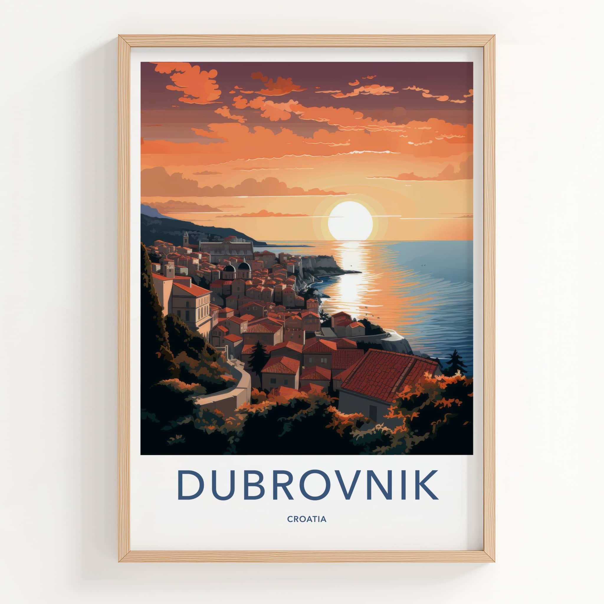 Dubrovnik Poster - Croatia Travel Art - Coastal City Sunset Home Decor