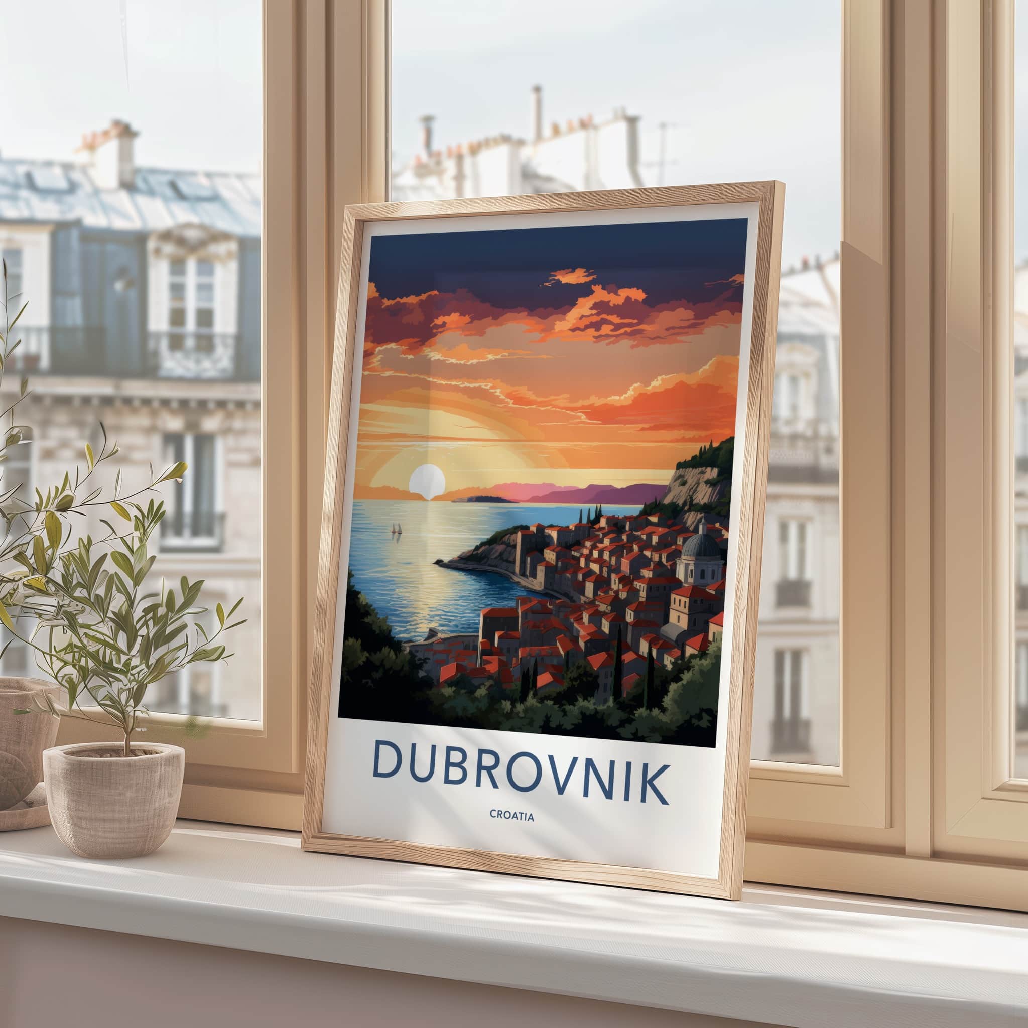 Dubrovnik Poster - Croatia Travel Art - Coastal Sunset City Home Decor