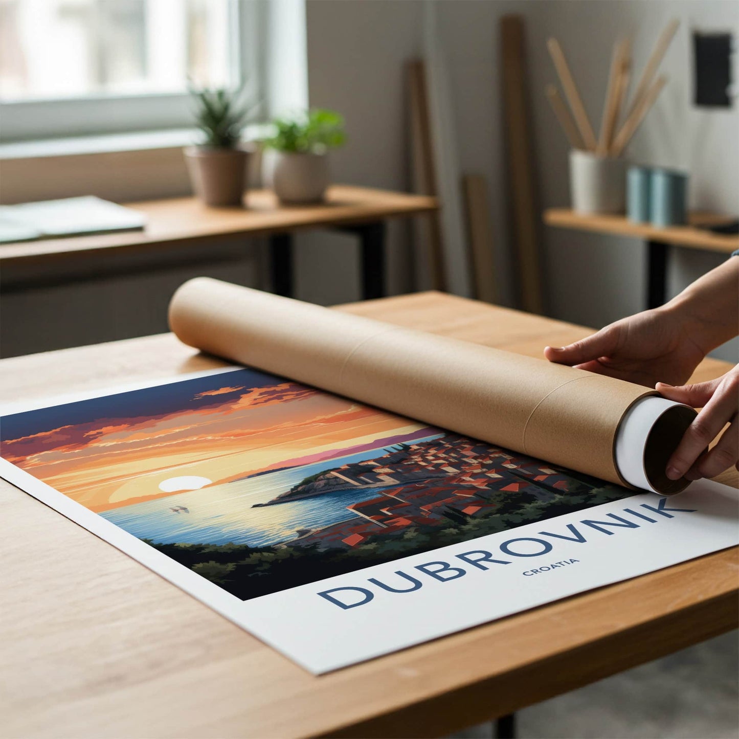 Dubrovnik Poster - Croatia Travel Art - Coastal Sunset City Home Decor