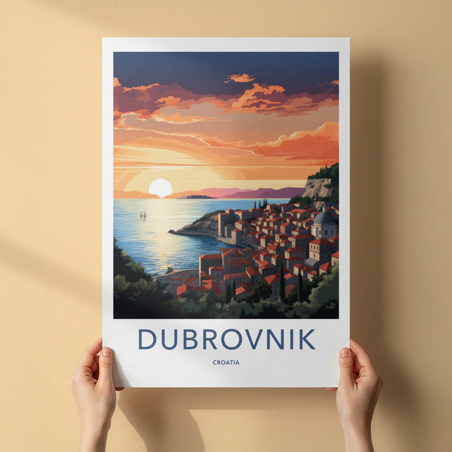 Dubrovnik Poster - Croatia Travel Art - Coastal Sunset City Home Decor
