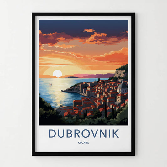 Dubrovnik Poster - Croatia Travel Art - Coastal Sunset City Home Decor