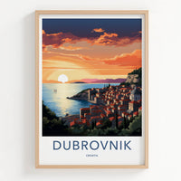 Dubrovnik Poster - Croatia Travel Art - Coastal Sunset City Home Decor