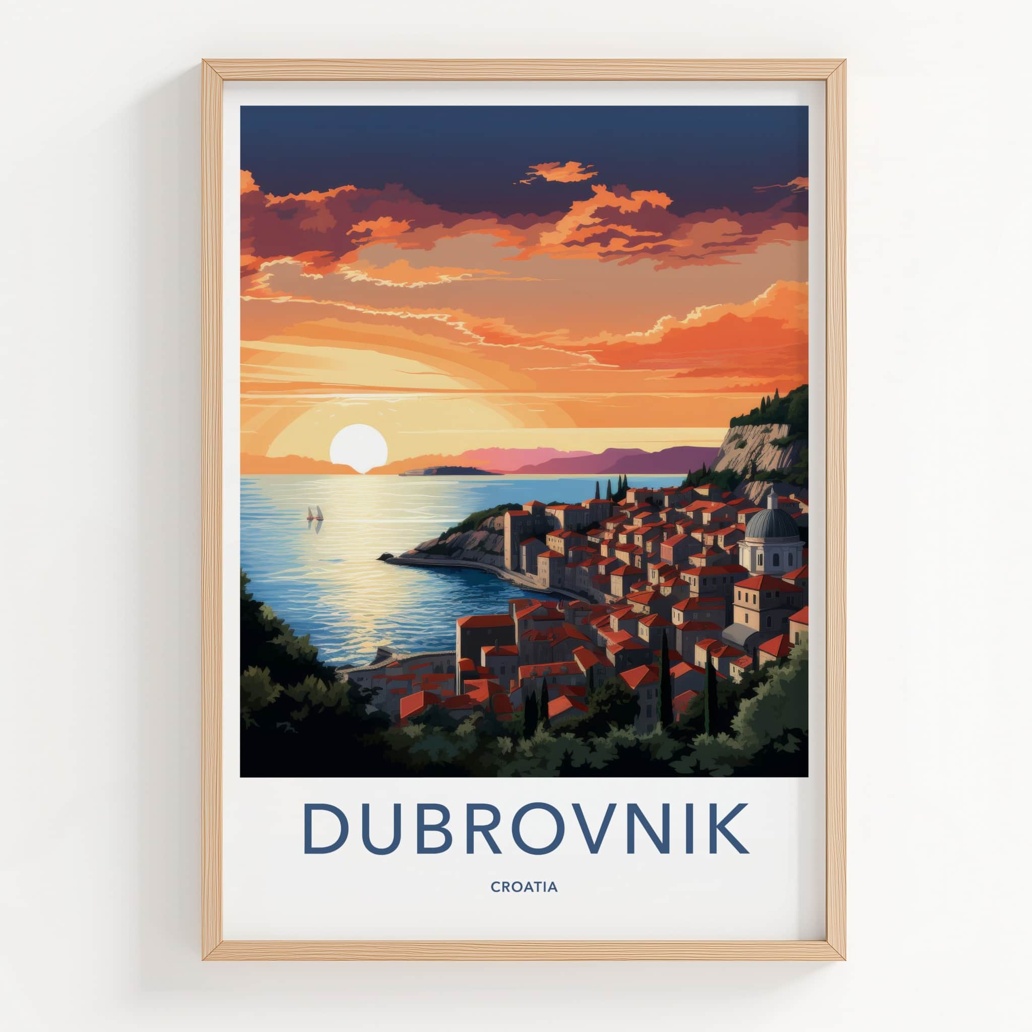 Dubrovnik Poster - Croatia Travel Art - Coastal Sunset City Home Decor