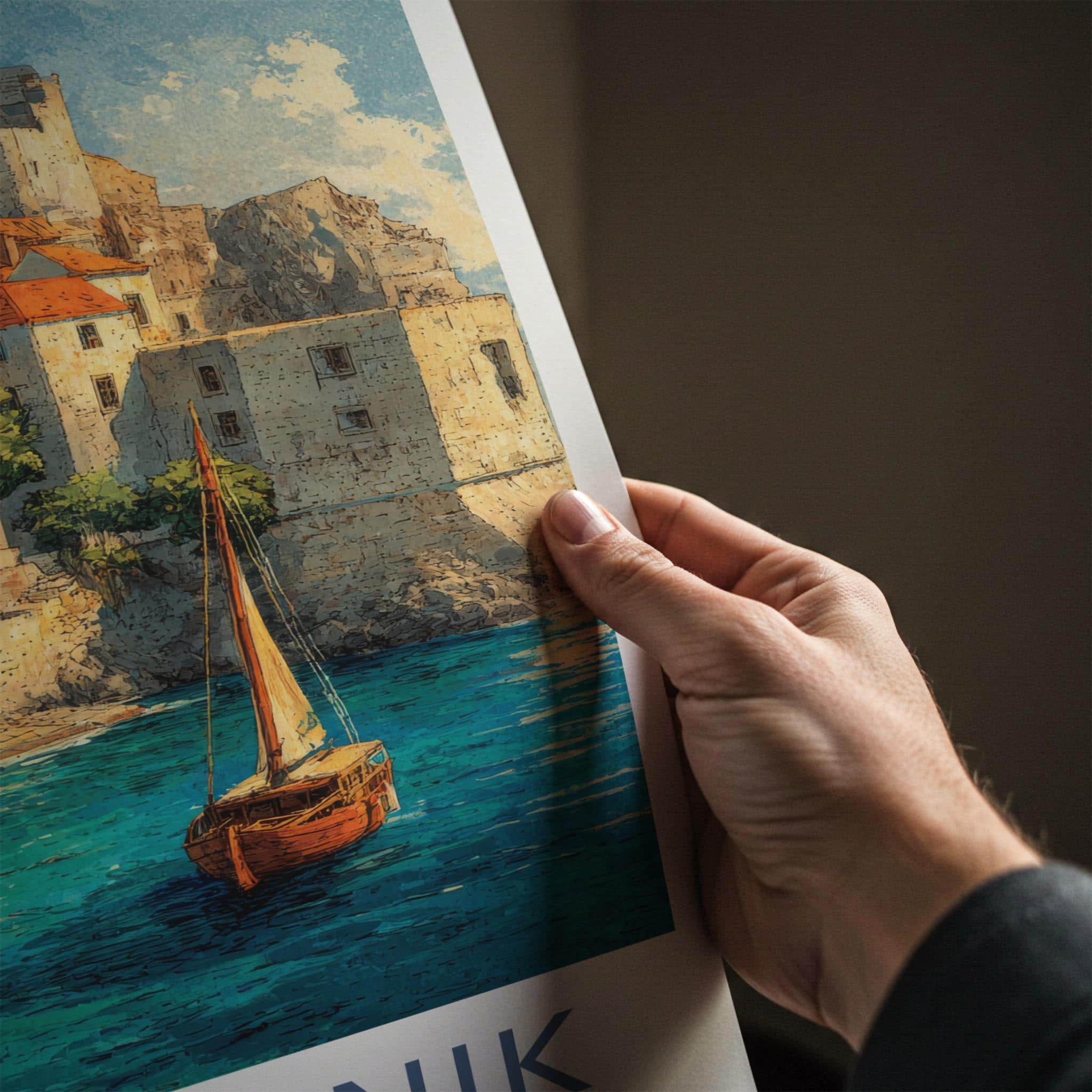 Dubrovnik Poster - Croatia Travel Art - Coastal Town Sailboat Home Decor