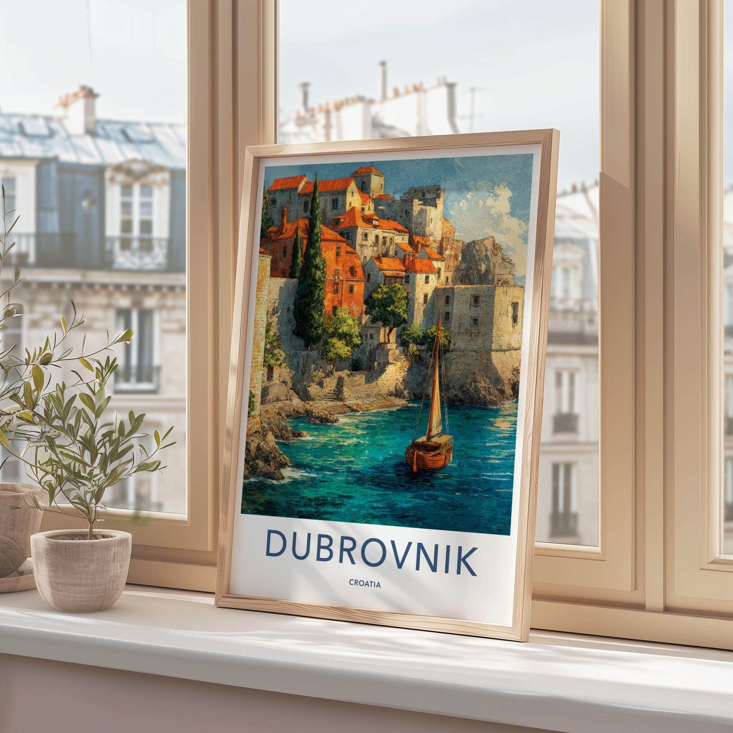 Dubrovnik Poster - Croatia Travel Art - Coastal Town Sailboat Home Decor